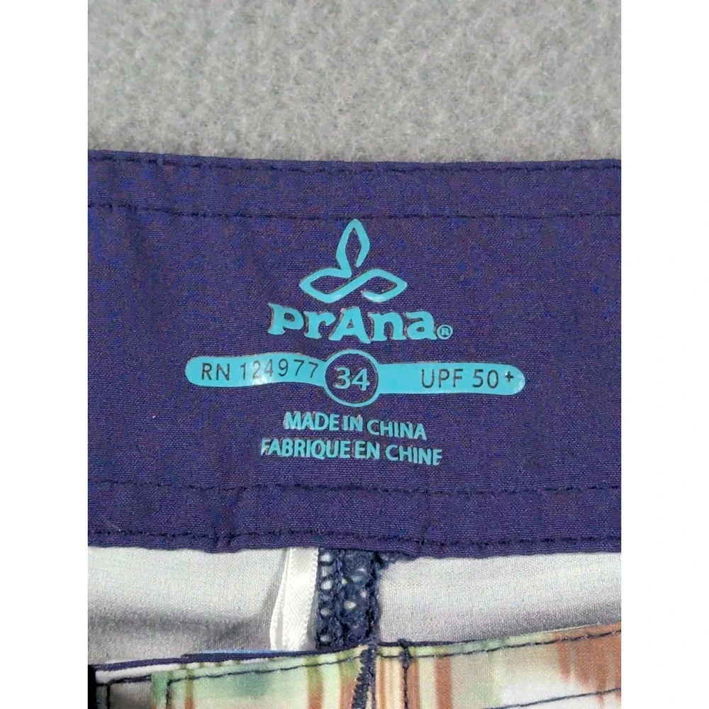 prAna Mens High Seas Board Shorts Size 34‎ Blue Abstract Geometric Swim Trunks